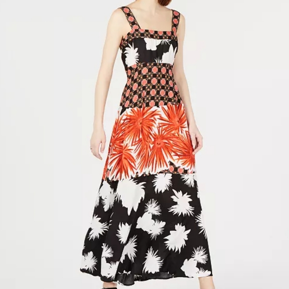 Coco Bianco Floral Black and Orange Maxi Dress Size Small